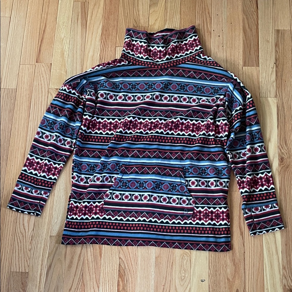 Cuddl Duds Burgundy and Blue Patterned Turtleneck Sweater